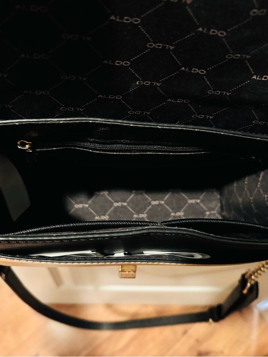 ALDO Classic Two-Tone Satchel Handbag with Scarf Accent - Cream & Tan - Picture 2 of 3